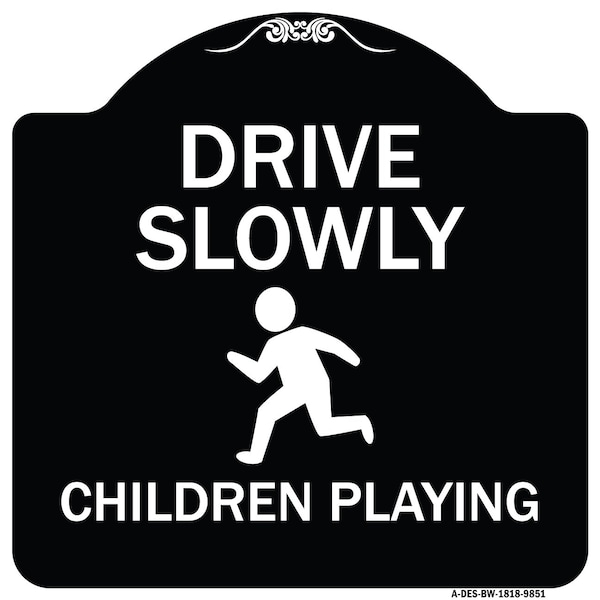 Designer Series-Drive Slowly Children Playing Black & White, 18" x 18", BW-1818-9851